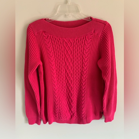 Tommy Hilfiger Sweaters - Tommy Hilfiger Womens Pink Cable Knit Boat Neck Pullover Sweater Size M
